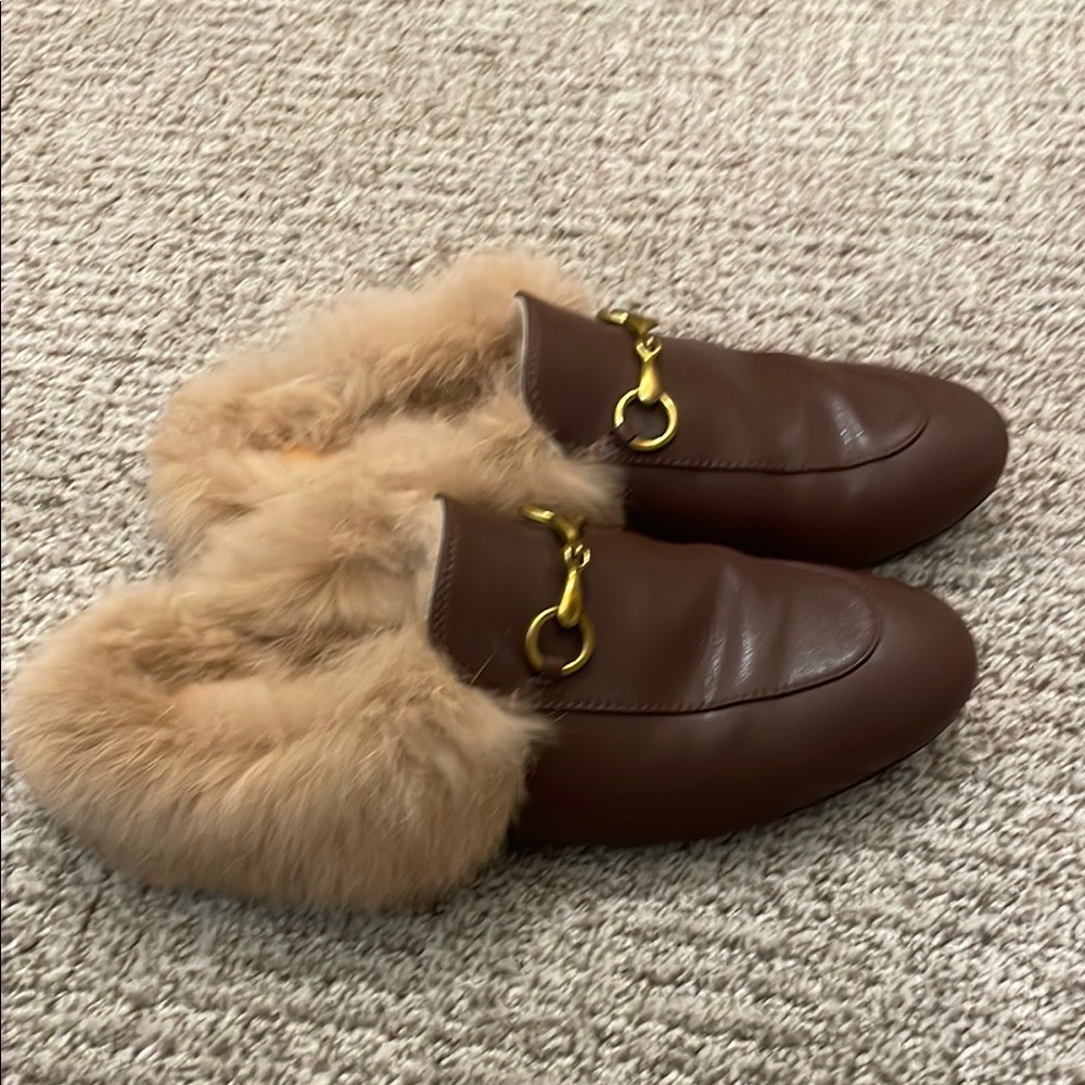 Brown Leather Fur-Lined Loafers - Picture 4 of 6
